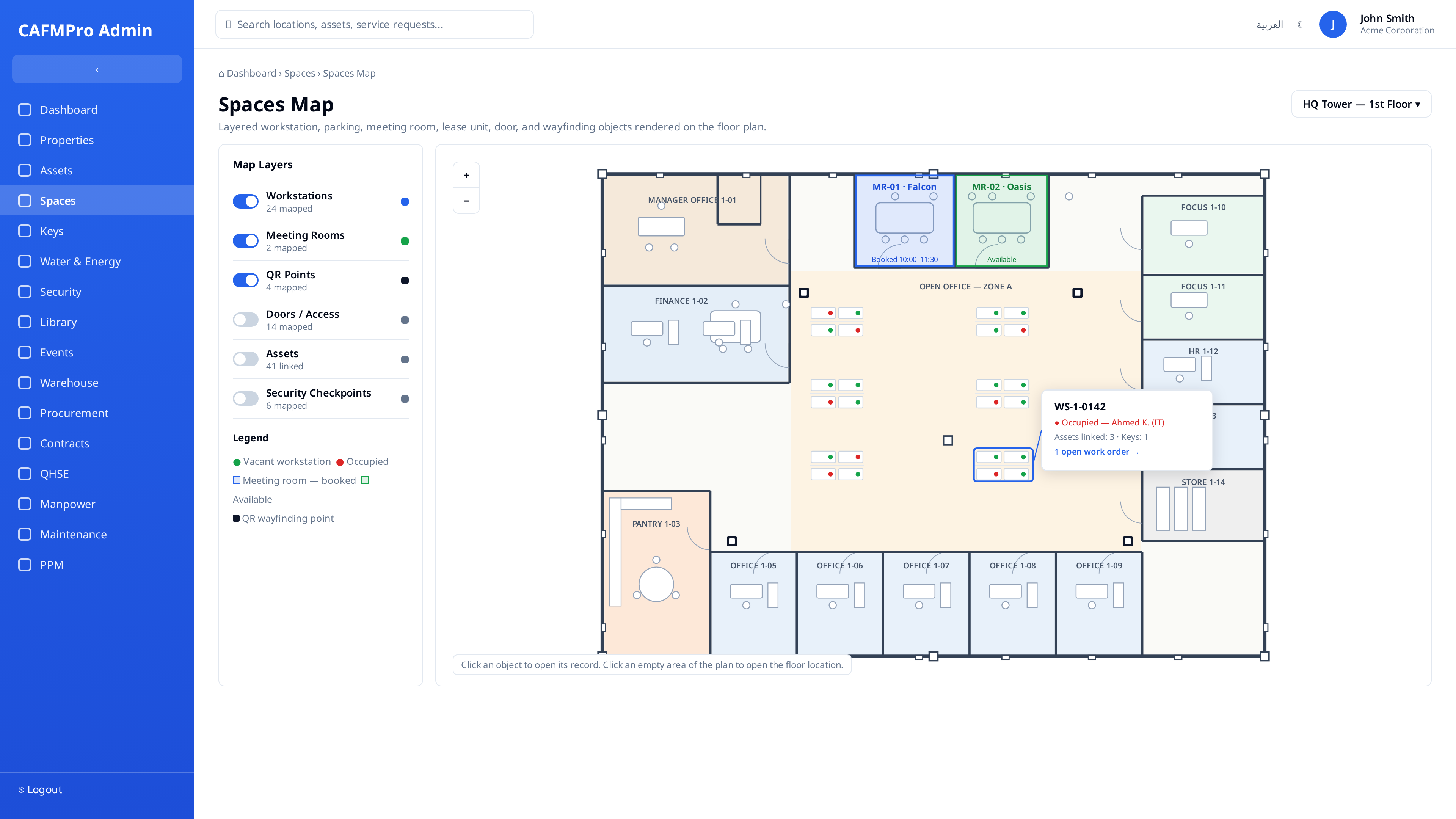 Representative CAFMPRO Spaces Map interface